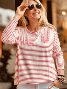 Longsleeve mit Streifenmuster "LUANA" kann von Größe 36-42 getragen werden, Wollweiß-Pink