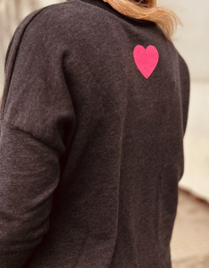 Leichter Maxi-Sweater "Little Heart" kann von Größe 36-42 getragen werden, Anthrazit