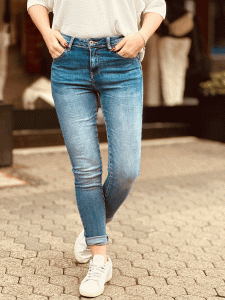 HERZALLERLIEBST - Skinny-Jeans "PAUL" mit Reißverschluss und Knopfleiste, in den Größen XS-XL wählbar, Denim