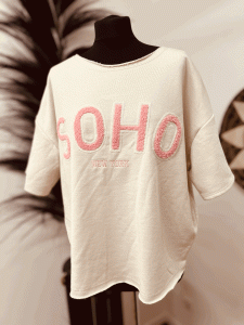 Colles kastiges Shirt "SOHO - NEW YORK" kann von Größe 36-42 getragen werden, Beige-Pink