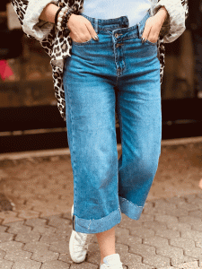 Stylische Jeans mit markanten Bund "LIV" in den Größen XS-XL wählbar, Denim