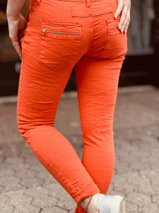 HERZALLERLIEBST - Super bequeme Jeans "LOFT" mit Reißverschluss und Knopfleiste, in den Größen XS-XL wählbar, Orange