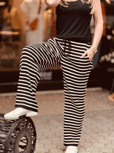 Hose im Streifen-Look aus Baumollstrick "ALVA" kann von Größe 34-40 getragen werden, Schwarz-Creme