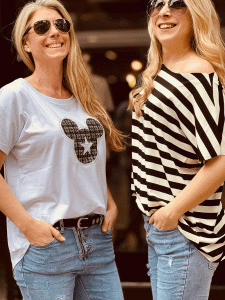 HERZALLERLIEBST - Kurzarm Shirt "STELLA" kann von Größe 36-42 getragen werden, Schwarz-Weiß