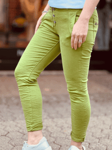 HERZALLERLIEBST - Super bequeme Jeans "LOFT" mit Reißverschluss und Knopfleiste, in den Größen XS-XL wählbar, Kiwi