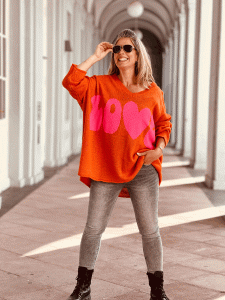 Oversize Pullover "LOVE" Orange-Pink