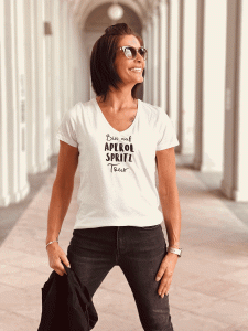 T-Shirt "Bin auf Aperol Spritz Tour" verschieden Größen, Weiß-Schwarz