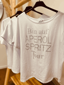 HERZALLERLIEBST - Shirt mit Strass "APEROL SPRITZ TOUR" kann von Größe 36-44 getragen werden, Weiß-Schwarz