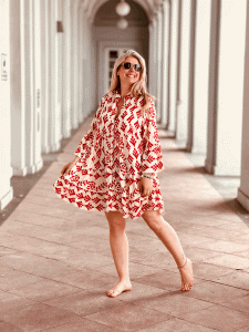 HERZALLERLIEBST - Zauberhaftes Tunika-Kleid aus Leine "DINA" kann von Größe 36-42 getragen werden, Rot