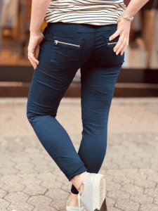 HERZALLERLIEBST - Super bequeme Jeans "LOFT" mit Reißverschluss und Knopfleiste, in den Größen XS-XL wählbar, Marineblau