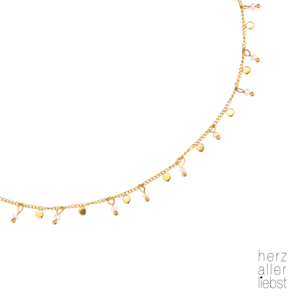 HERZALLERLIEBST - Edelstahl Kette "Pearls And Plates" Gold