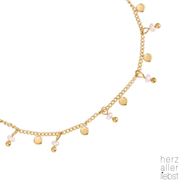 HERZALLERLIEBST - Edelstahl Armband "Pearls And Plates" Gold