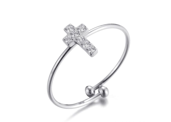 ♡ Herzallerliebst ♡ Edelstahl Ring mit Zirkonia "Cross" Silber