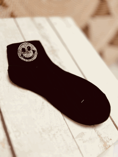 HERZALLERLIEBST - Sneaker Socken "SMILIE" Einheitsgröße 36-41, Schwarz
