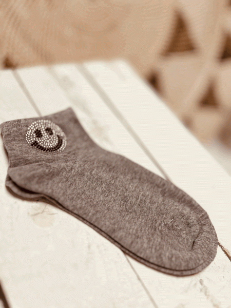 HERZALLERLIEBST - Sneaker Socken "SMILIE" Einheitsgröße 36-41, Grau