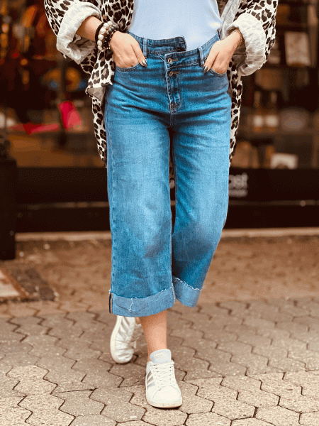 Stylische Jeans mit markanten Bund "LIV" in den Größen XS-XL wählbar, Denim