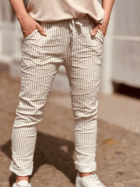 Super bequeme gestreifte Jogger "ALEA" kann von größe 36-44 getragen werden, Weiß-Beige