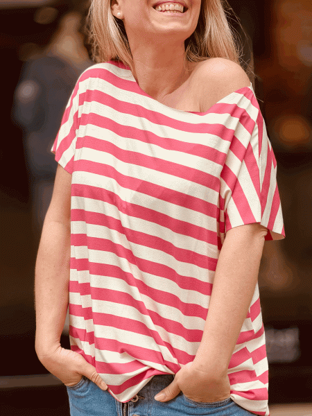 HERZALLERLIEBST - Kurzarm Shirt "STELLA" kann von Größe 36-42 getragen werden, Weiß-Pink