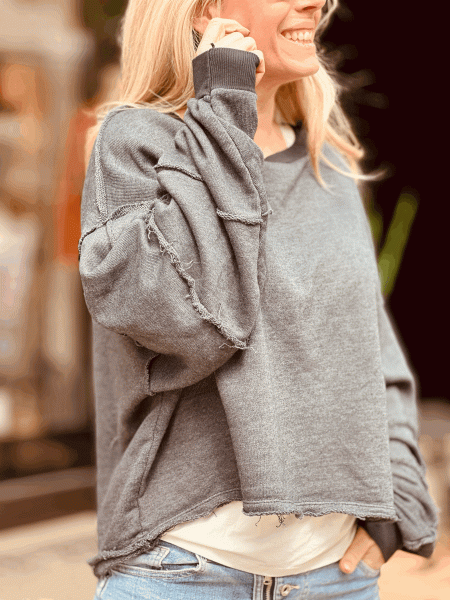 Pullover im Destroyed-Style "RIEKE" kann von Größe 36-42 getragen werden, Anthrazit