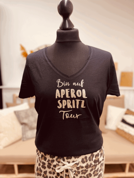 T-Shirt "Bin auf Aperol Spritz Tour" verschieden Größen, Schwarz-Gold