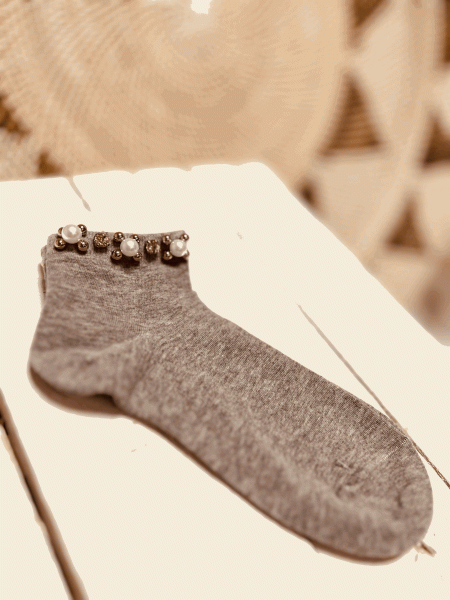 HERZALLERLIEBST - Sneaker Socken "PERLEN" Einheitsgröße 36-41, Grau