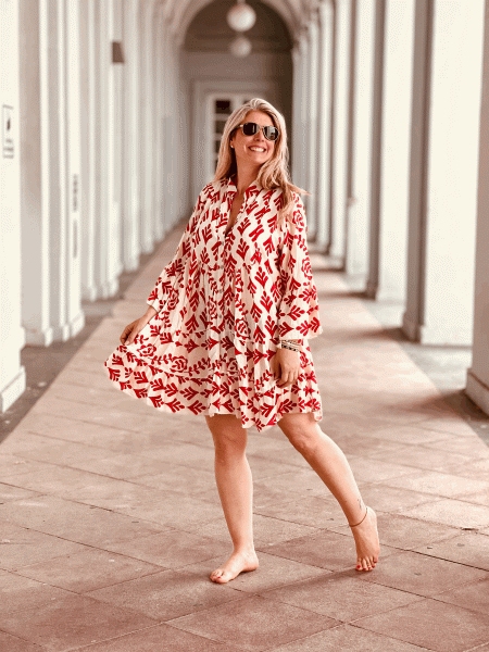 HERZALLERLIEBST - Zauberhaftes Tunika-Kleid aus Leine "DINA" kann von Größe 36-42 getragen werden, Rot