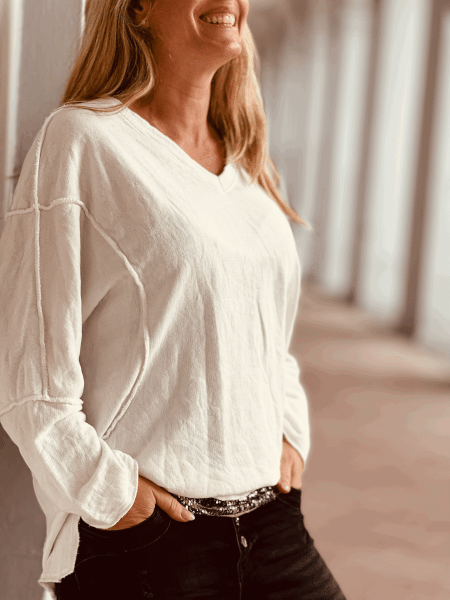 Lässiger Sweater "NICO" kann von Größe 36-42 getragen werden, Weiß