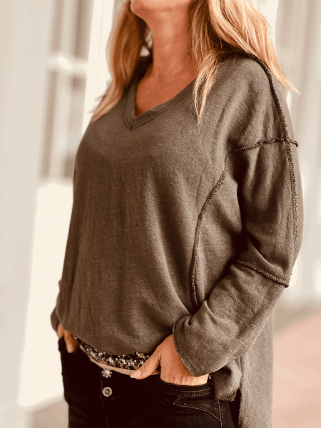 Lässiger Sweater "NICO" kann von Größe 36-42 getragen werden, Khaki