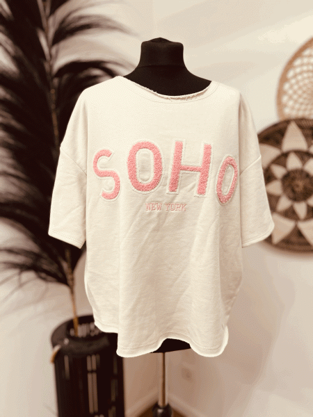 Colles kastiges Shirt "SOHO - NEW YORK" kann von Größe 36-42 getragen werden, Beige-Pink